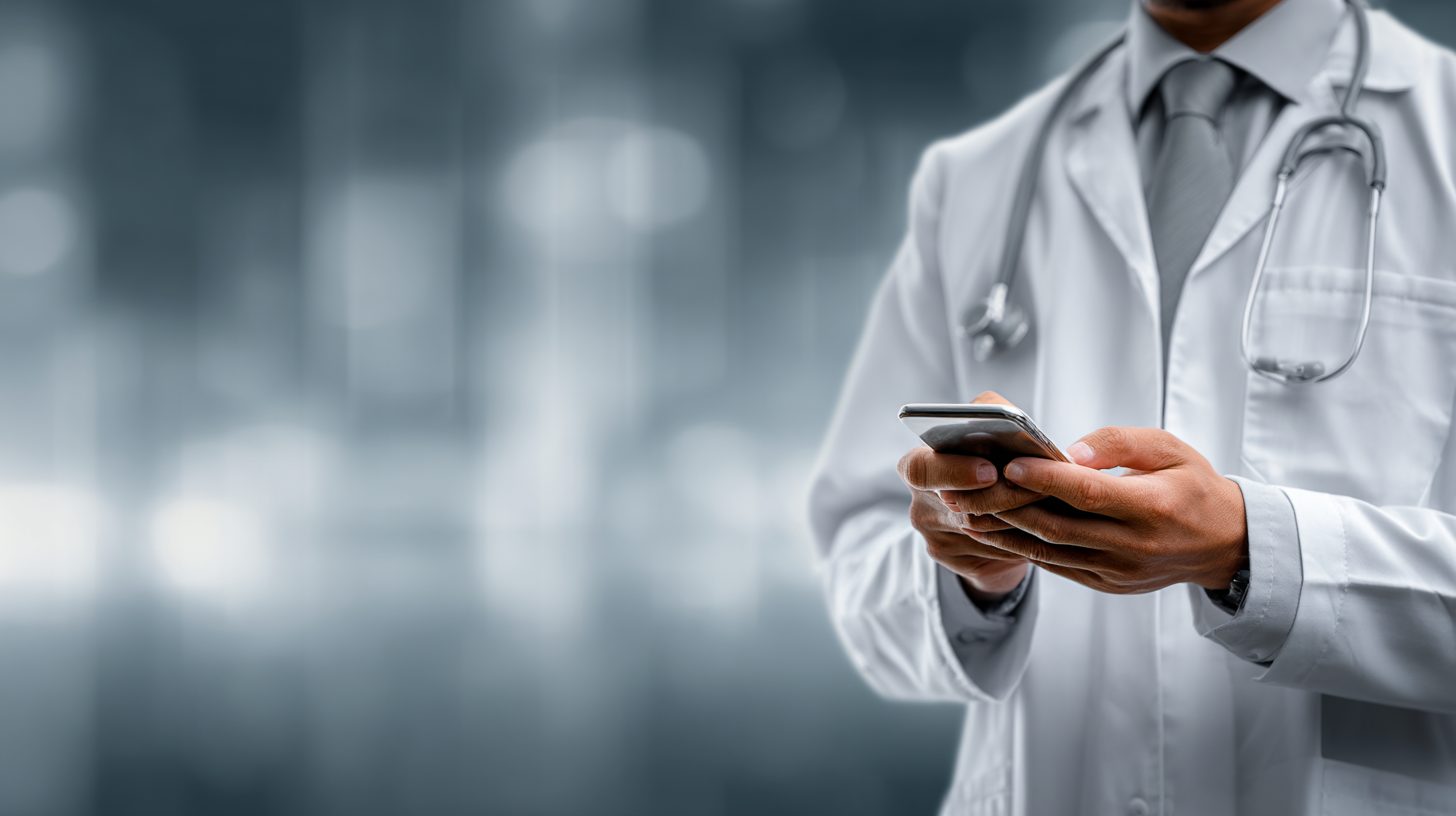 A doctor with a stethoscope answering on his phone