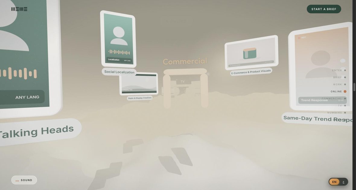 Online: floating phone and display creatives for talking heads, social localisation and trend response